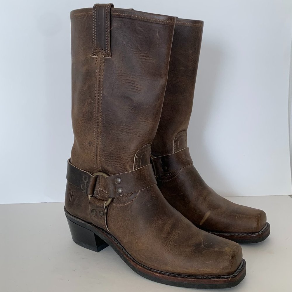 Frye Harness 12R Leather Rider Combat Boots Mid-Calf Square Toe Women's Size 8